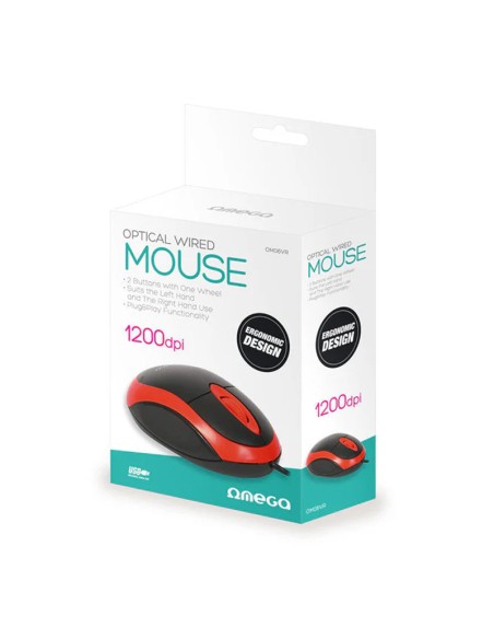RATON USB OMEGA 1200 DPI ROJO/ NEGRO 0M06VR PN: OM06VR EAN: 5907595416467   